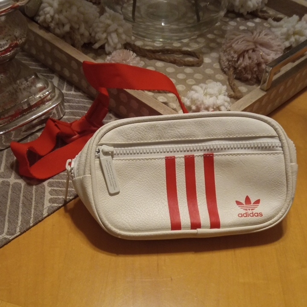 Adidas White and Red Mini Cross Bag
